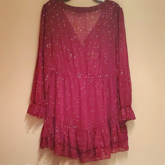 Burgundy tiered gold speckled dress - Picture 6 of 9